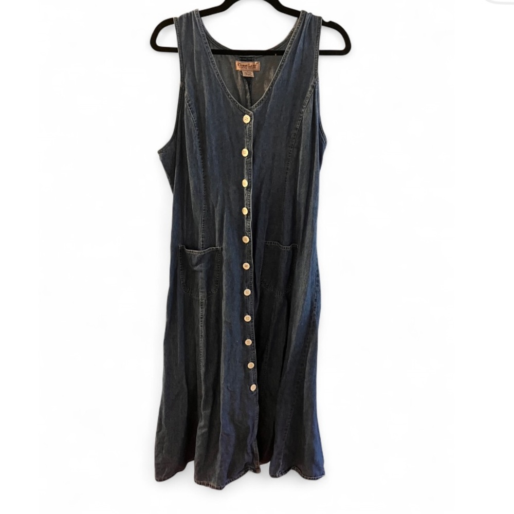 Vintage 90s Denim Button-Down Sleeveless Dress